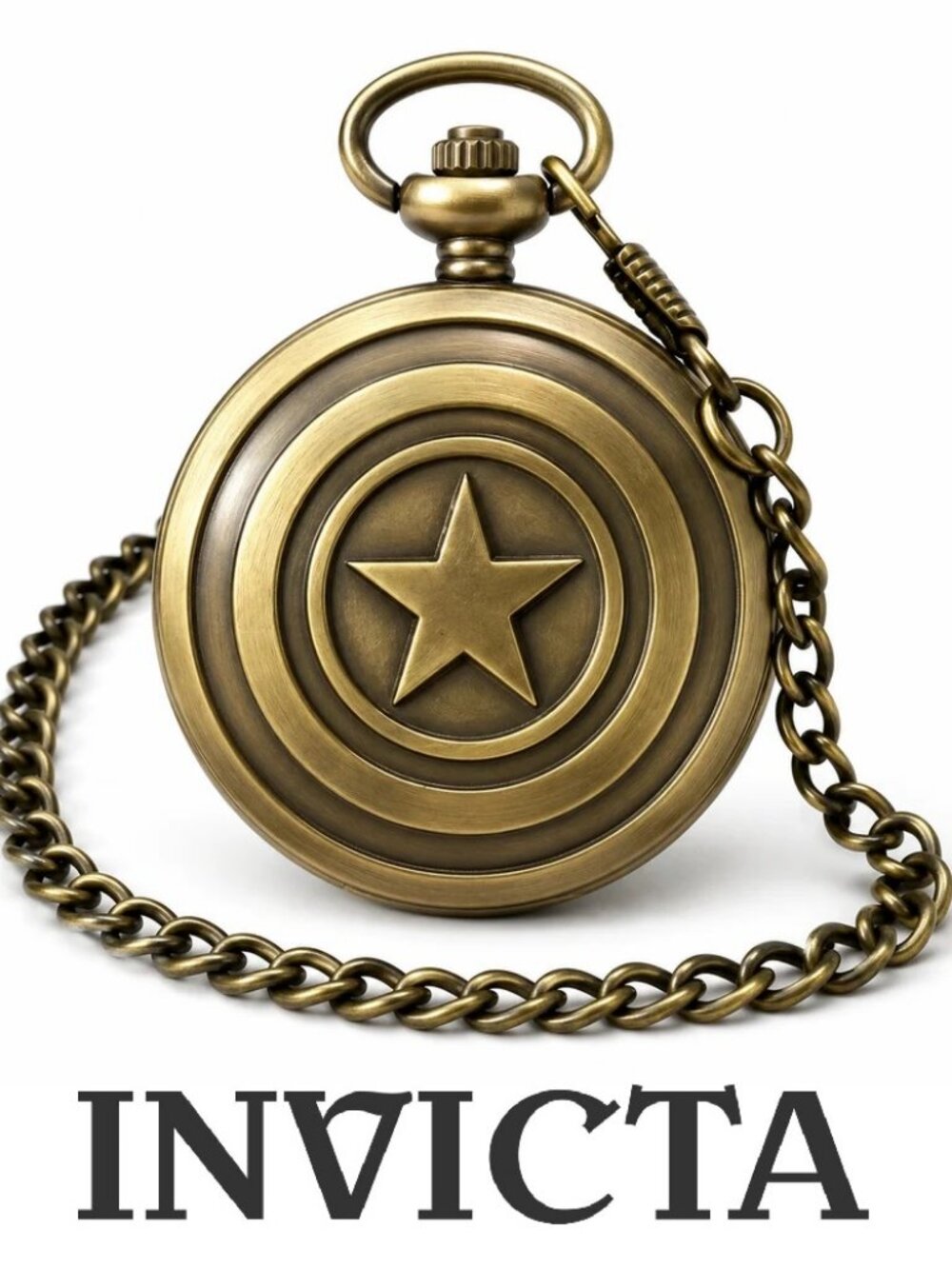 $199 Invicta Captain America Star Bronze 47mm 79023 Pocket Watch NIB